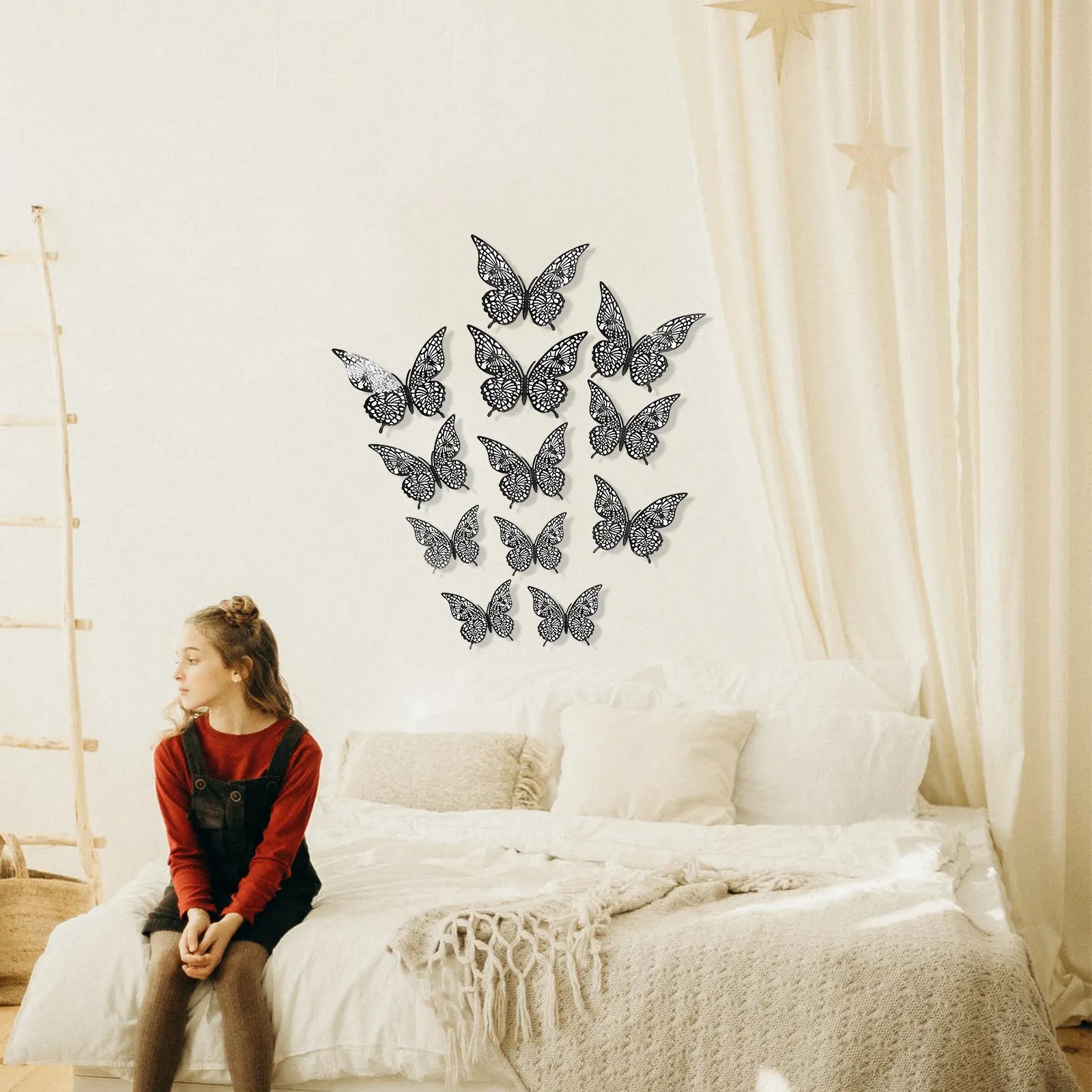 12Pcs Wall Stickers Hollow Out Butterfly Shape