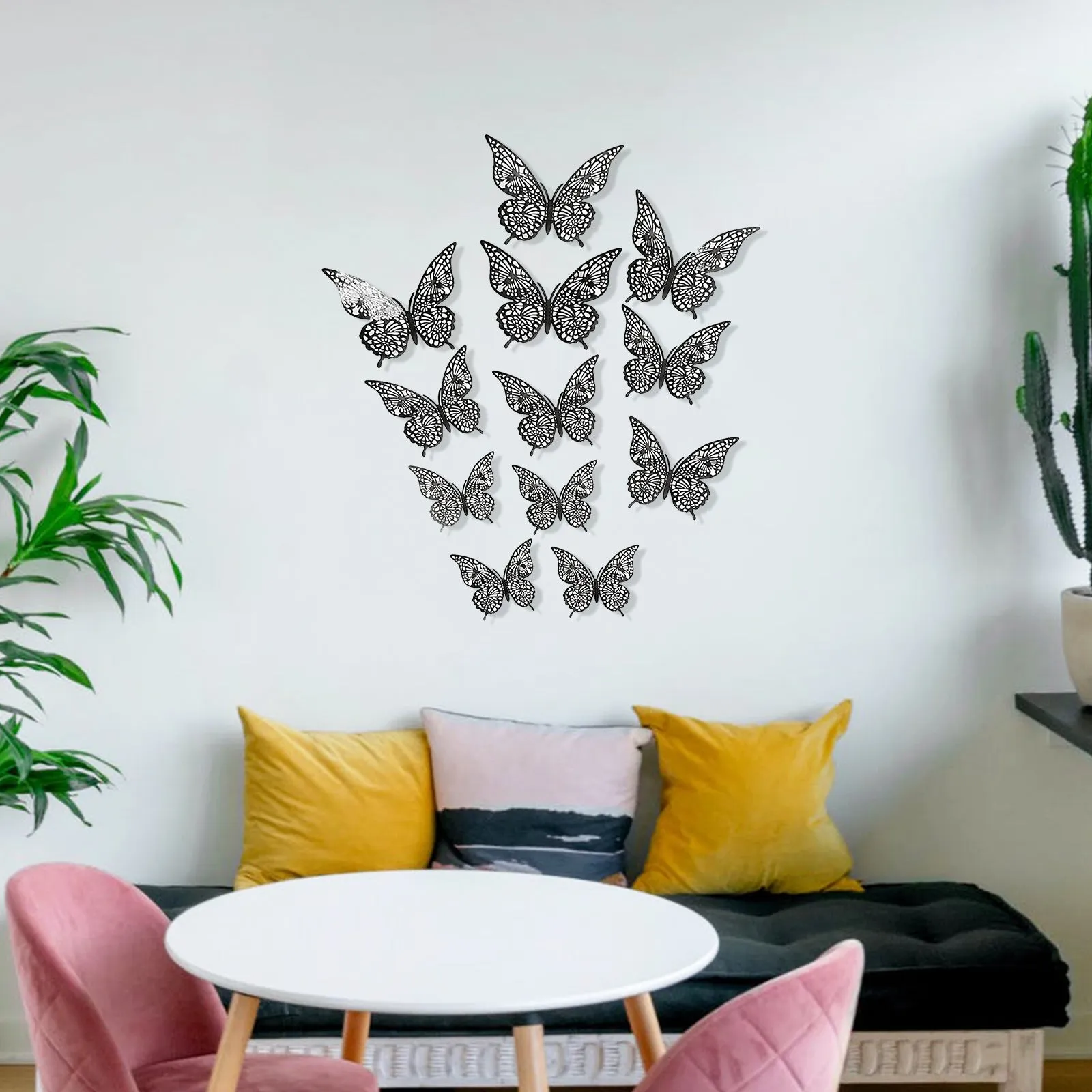 12Pcs Wall Stickers Hollow Out Butterfly Shape