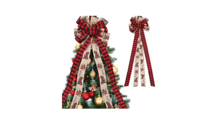 1.4 m Super Long Christmas Tree Top Star With Plaid Bow