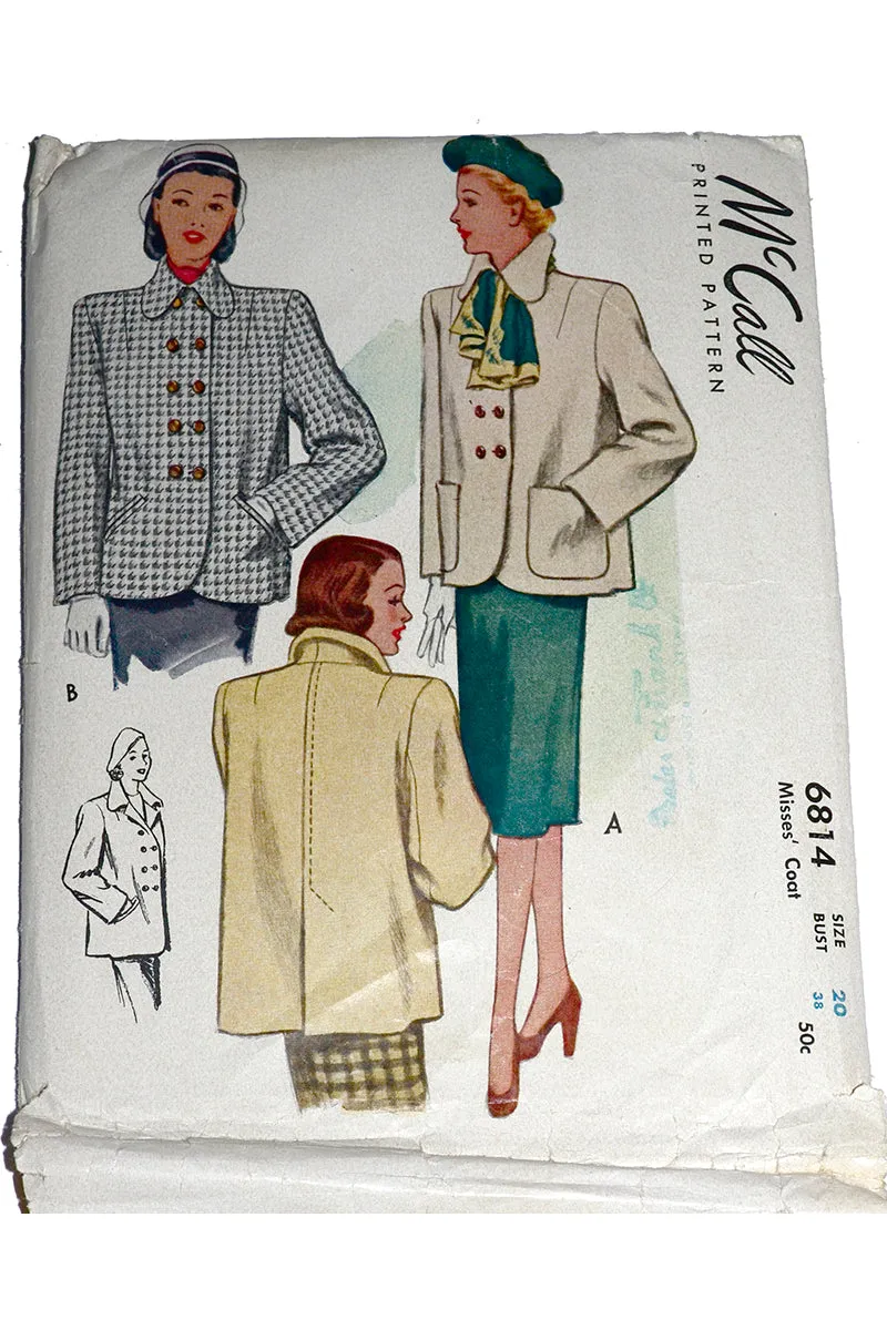 1947 Vintage Jacket Sewing Pattern McCall 6814