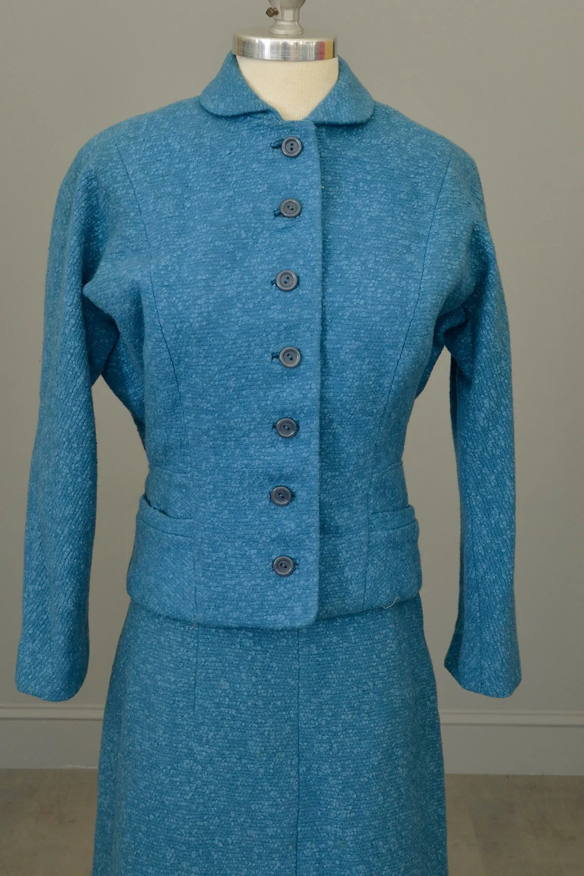 1950s Azur Blue Skirt Blazer Suit