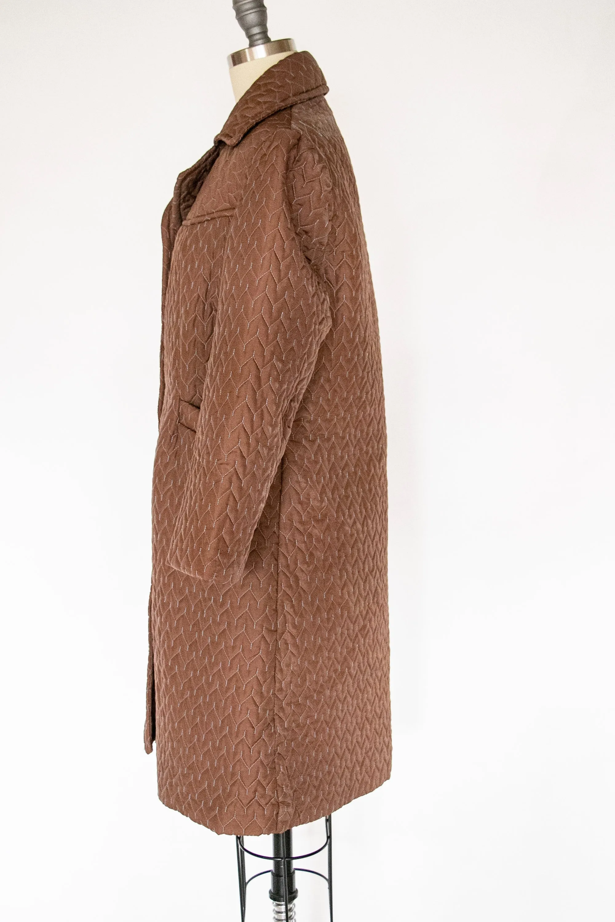 1960s Coat Quilted Brown Jacket S/M