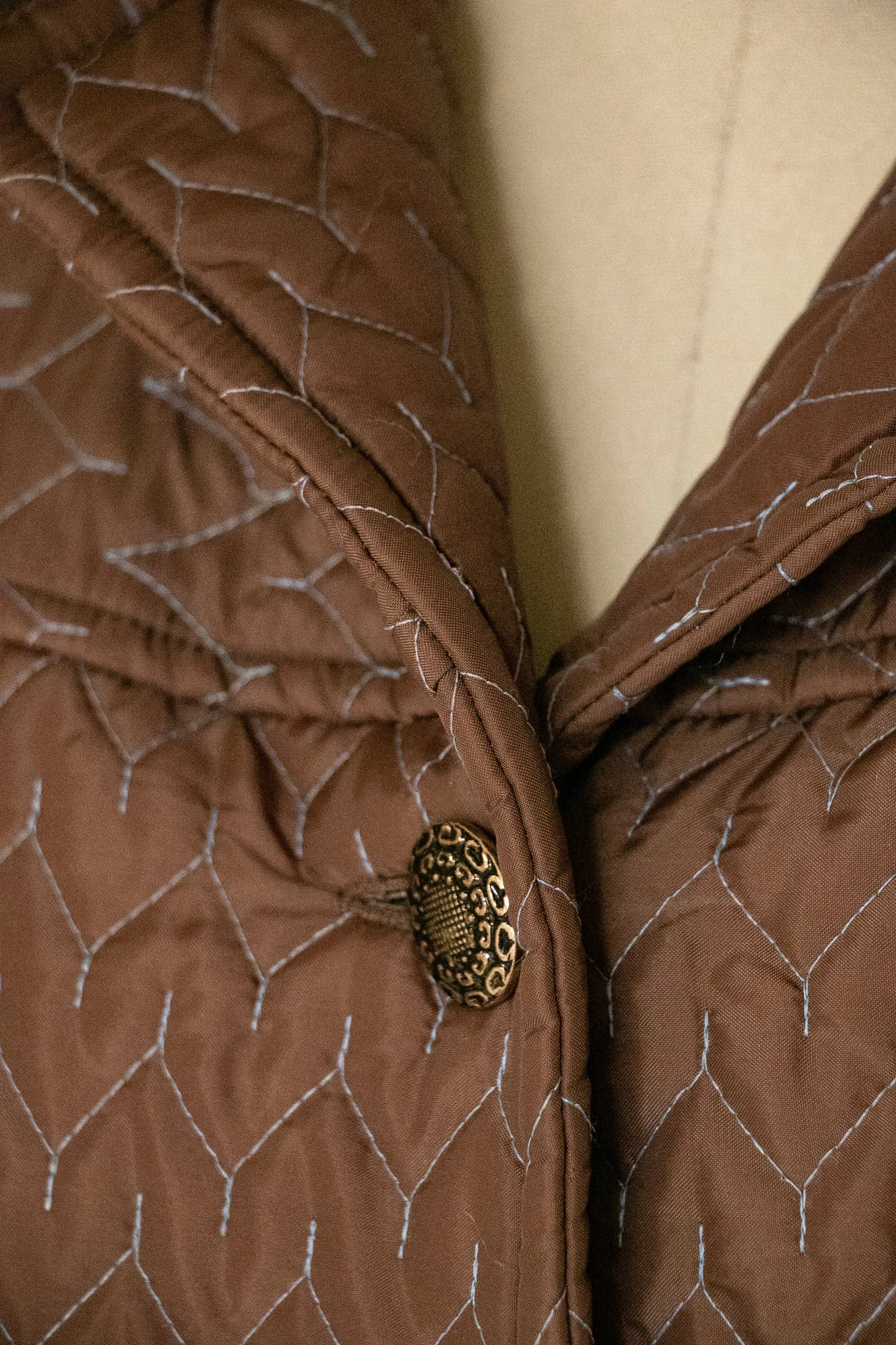 1960s Coat Quilted Brown Jacket S/M