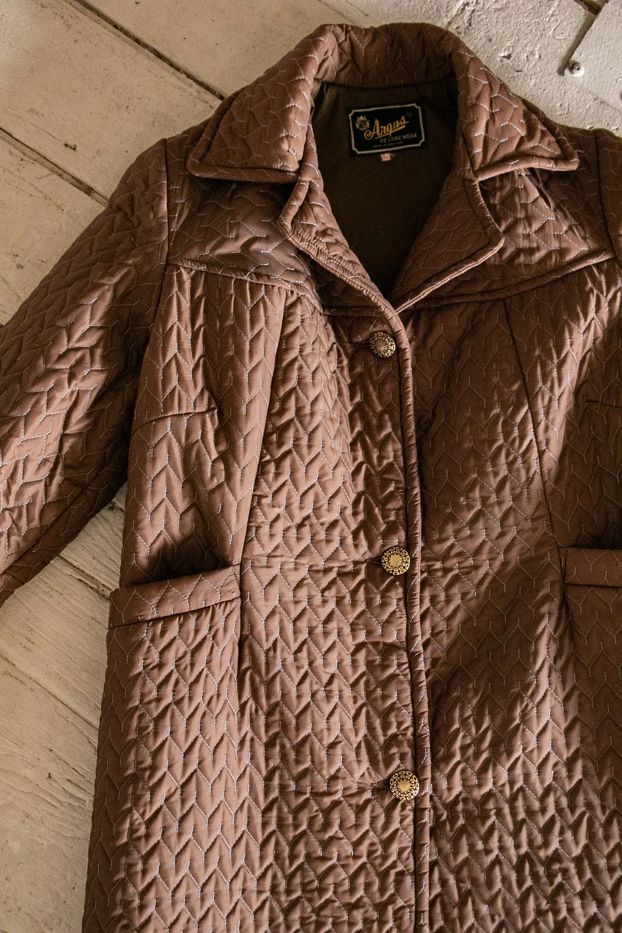 1960s Coat Quilted Brown Jacket S/M