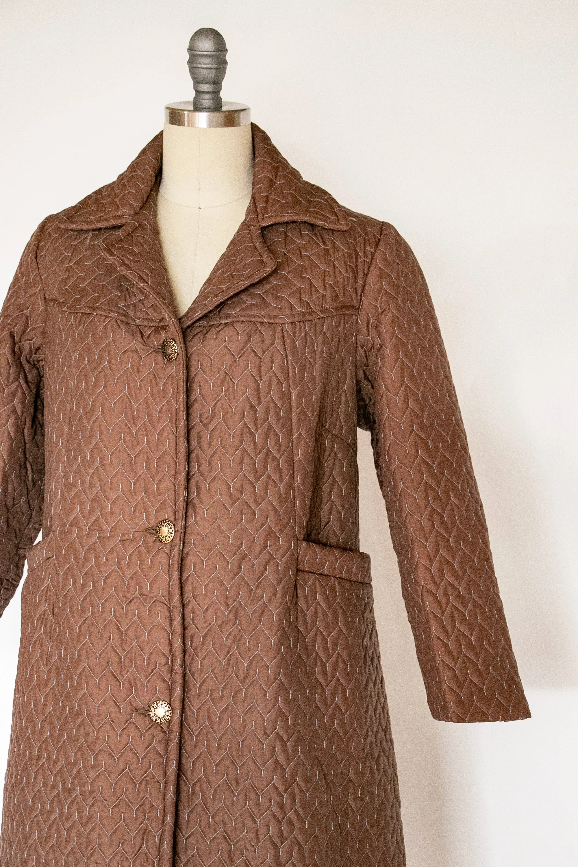 1960s Coat Quilted Brown Jacket S/M