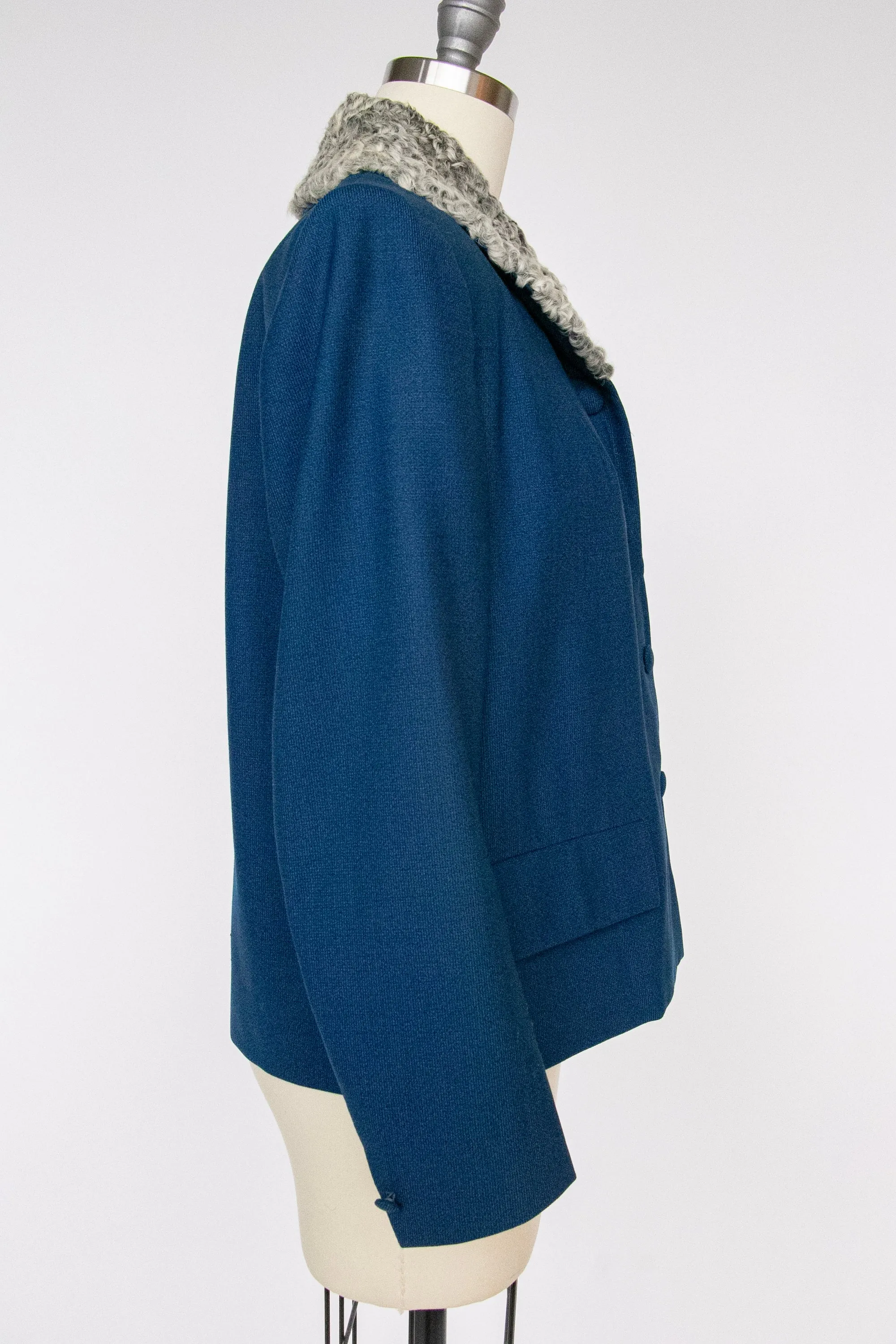 1960s Coat Wool Blue Cropped Persian Lamb Fur S / M