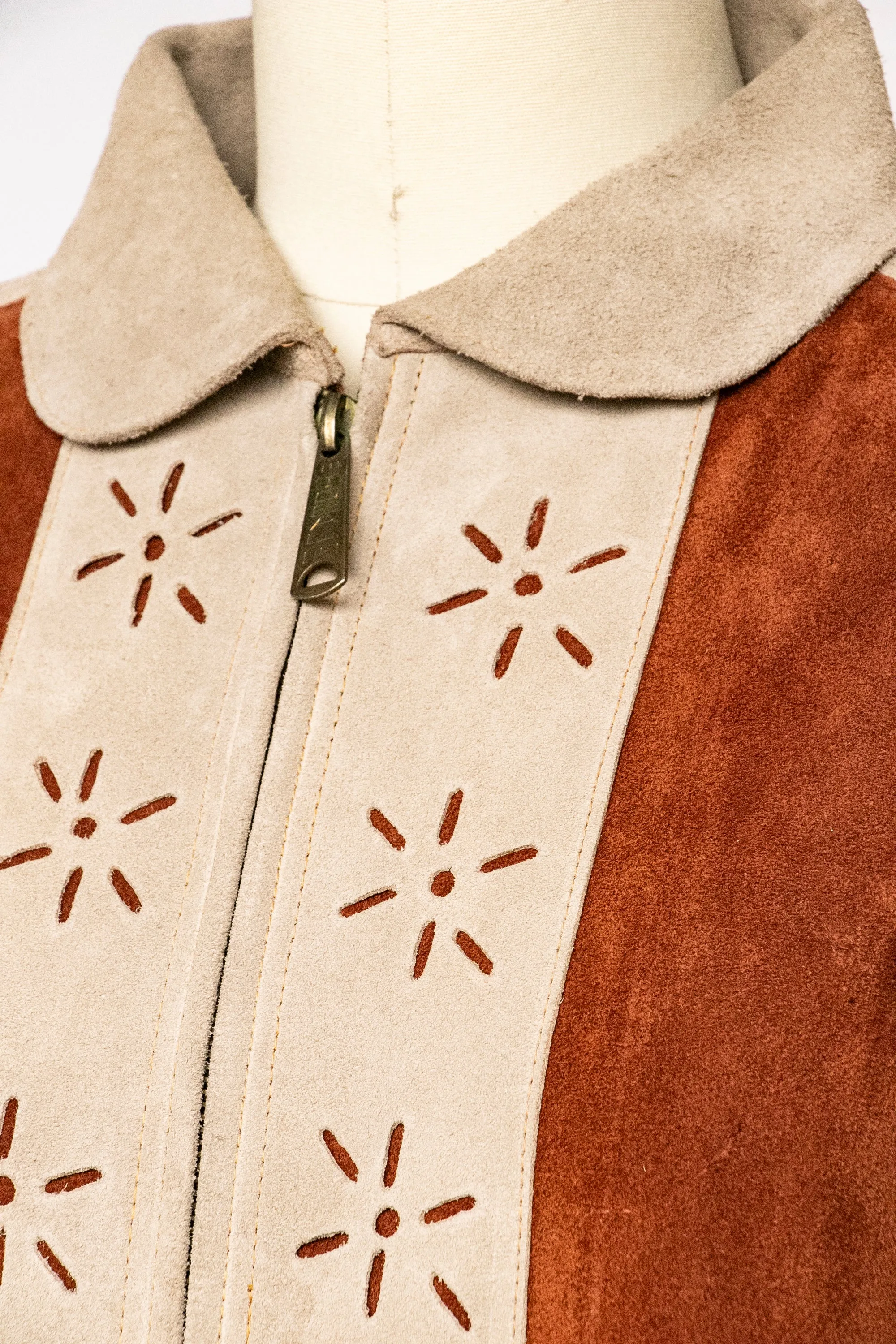 1970s Cape Brown Suede Coat Leather Patchwork Suede