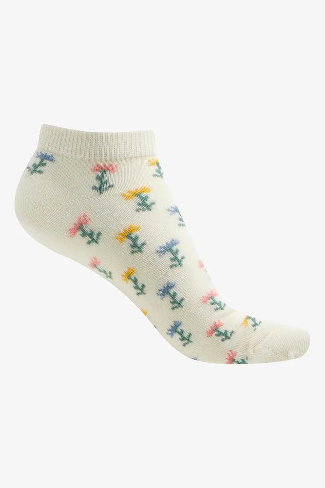 5 Pack Floral Low Cut Socks Natural