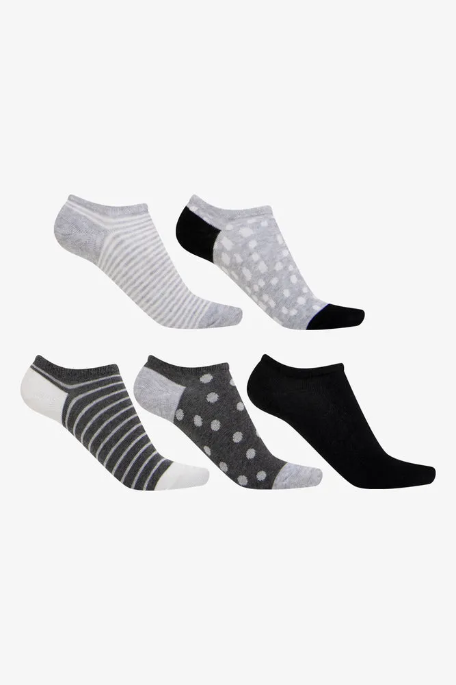 5 Pack Spot Low Cut Socks Black & Grey