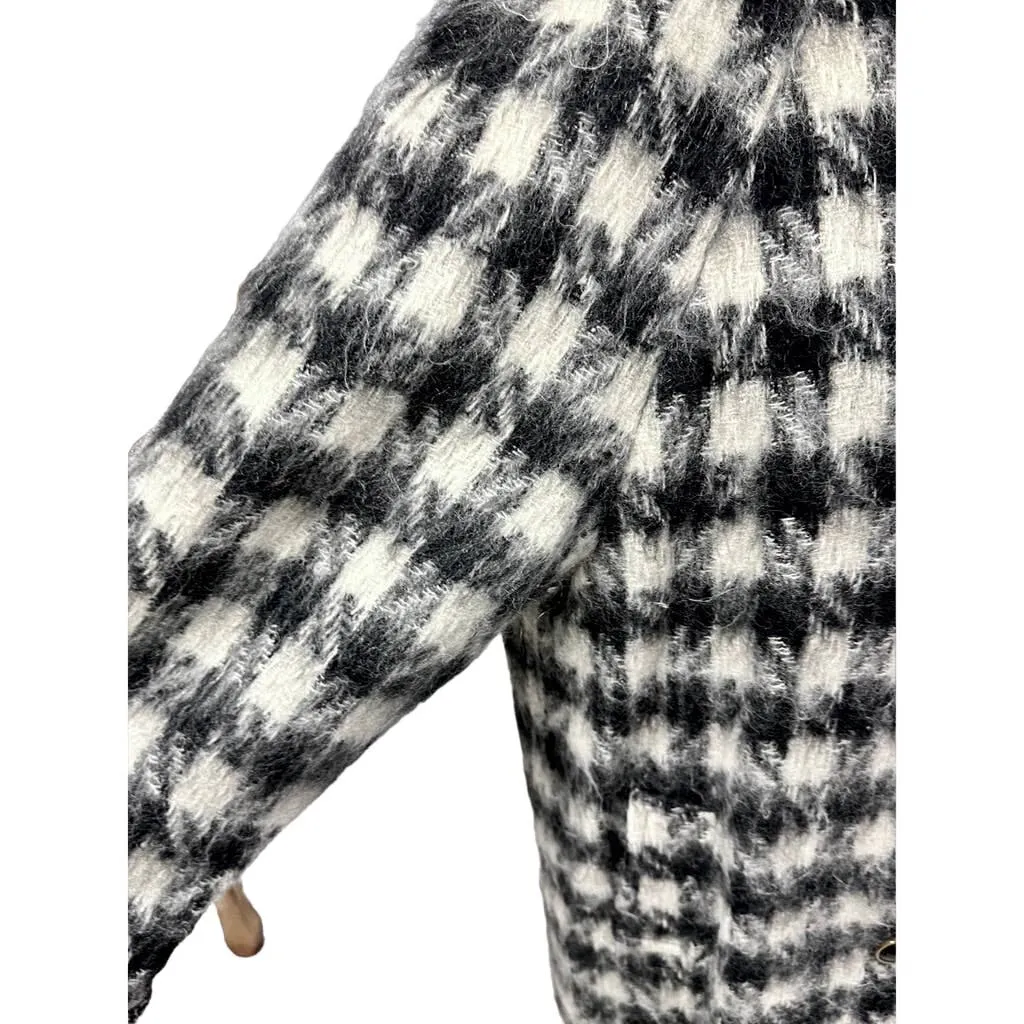 80s VTG Paul Levy Designs Coat Black & White Houndstooth Fuzzy Mohair Womens L