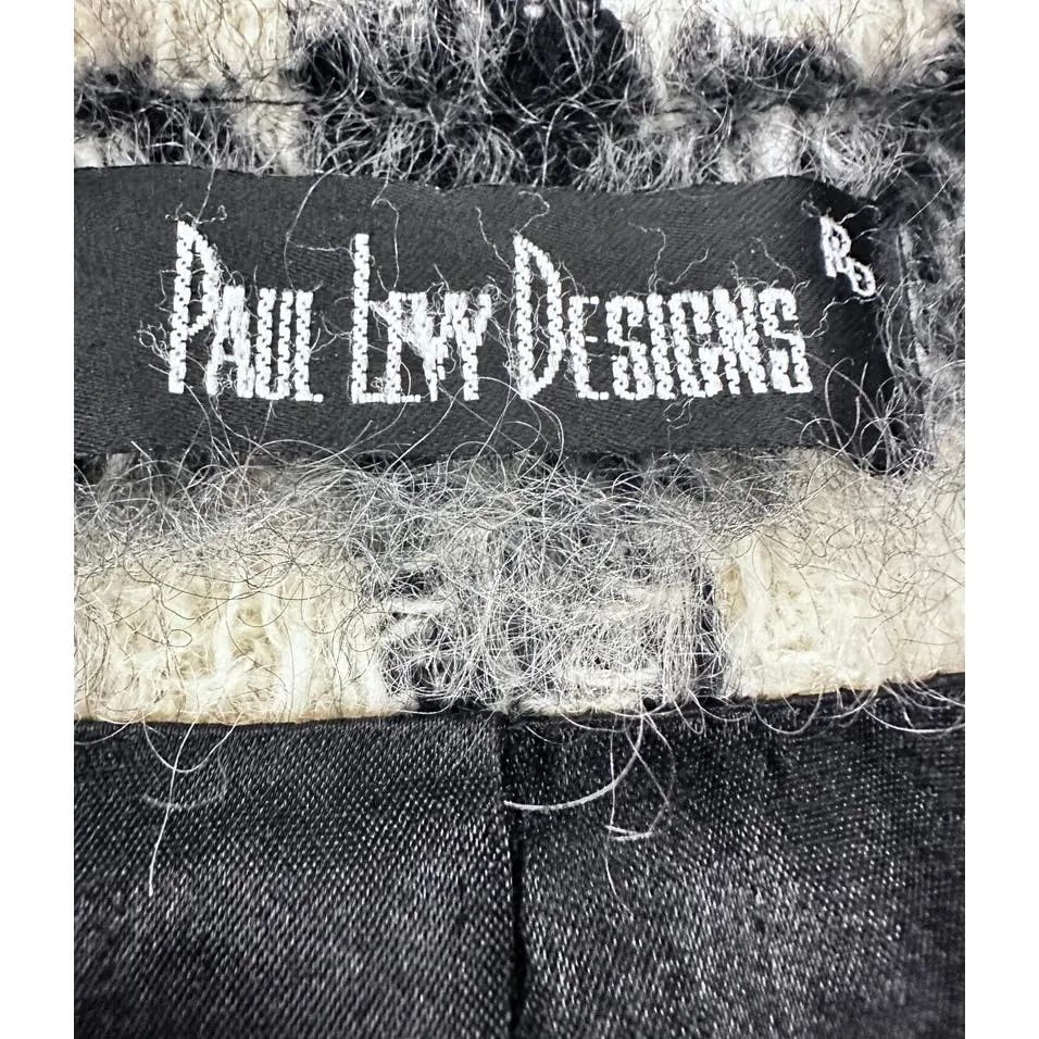 80s VTG Paul Levy Designs Coat Black & White Houndstooth Fuzzy Mohair Womens L