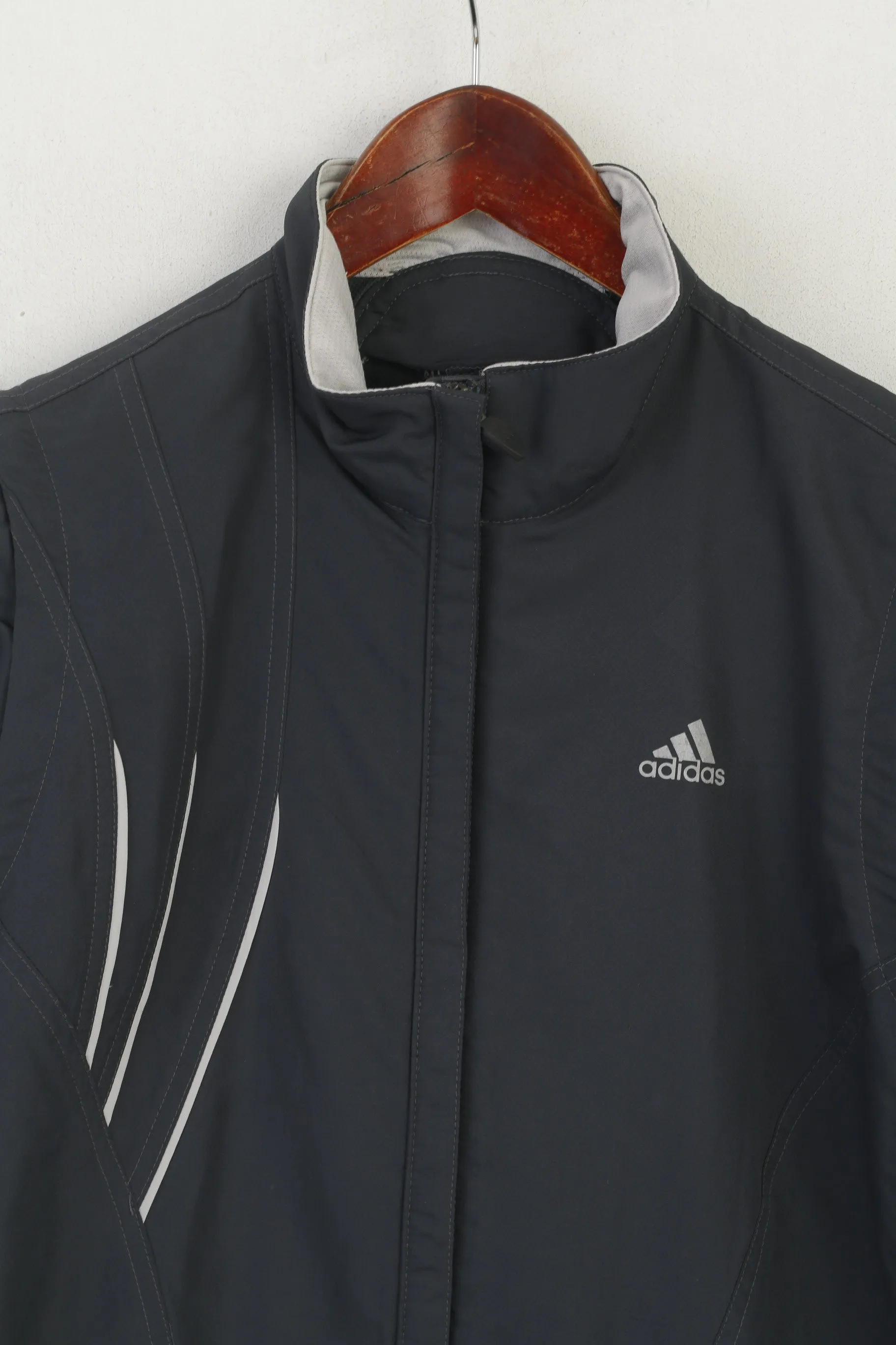 Adidas Women 12 38 M Jacket Dark Gray Sportswear Fit Full Zip Vintage Windbreaker