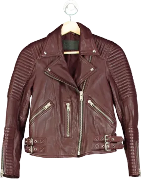 AllSaints Burgundy Leather Estella Biker Jacket UK 6