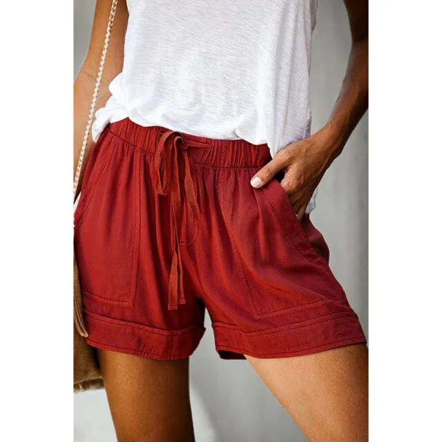 Amy Fashion - Casual Tie Elastic Waist Plus Size Shorts