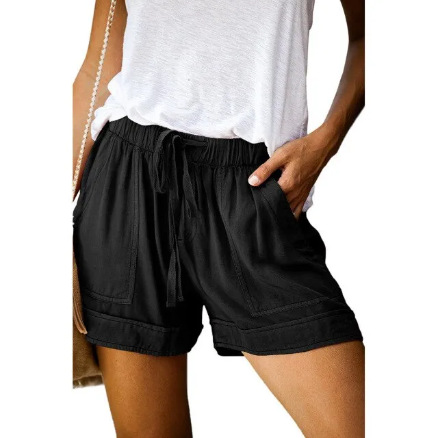 Amy Fashion - Casual Tie Elastic Waist Plus Size Shorts