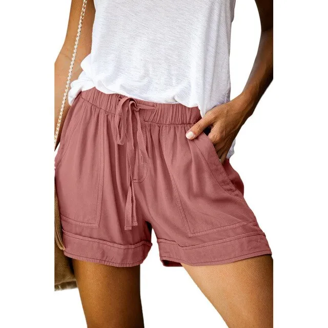 Amy Fashion - Casual Tie Elastic Waist Plus Size Shorts