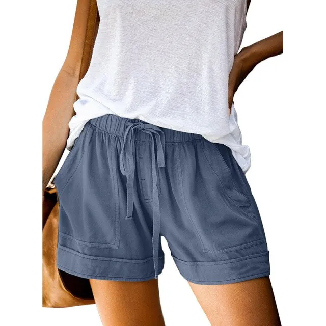 Amy Fashion - Casual Tie Elastic Waist Plus Size Shorts