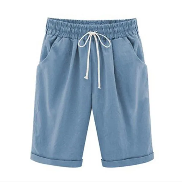 Amy Fashion - Cotton Pants Ladies Drawstring Elastic Loose Shorts