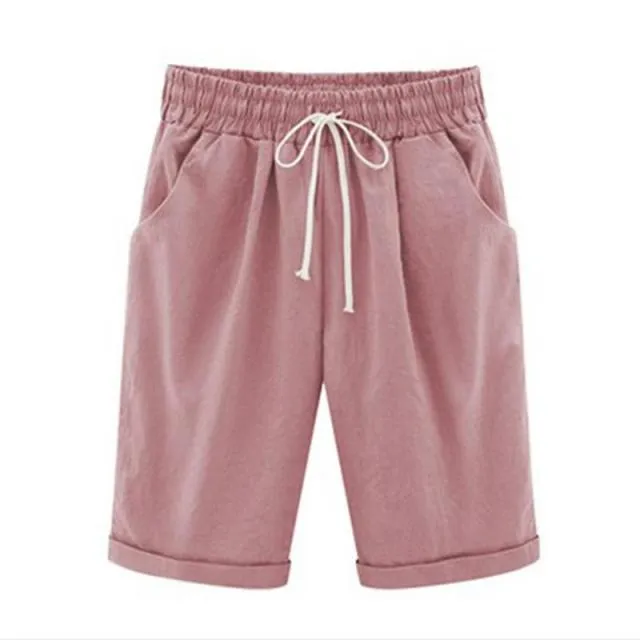 Amy Fashion - Cotton Pants Ladies Drawstring Elastic Loose Shorts