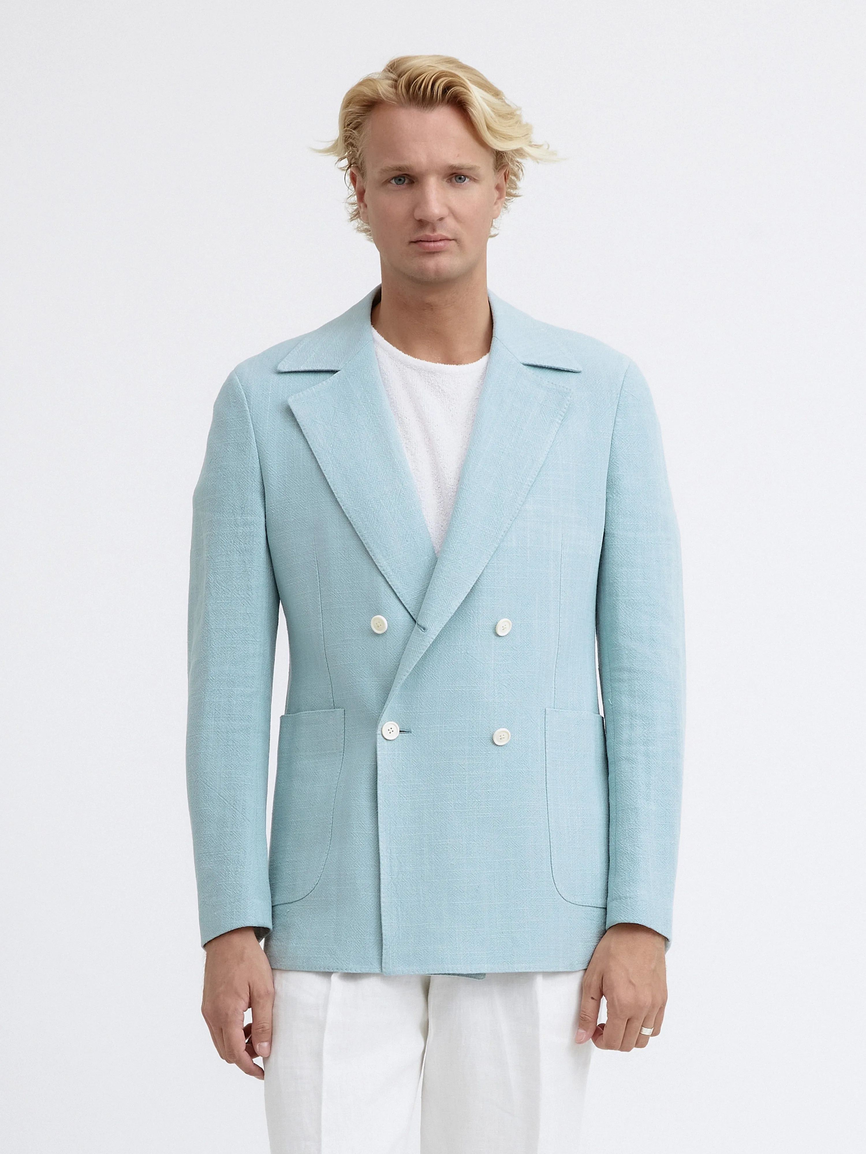 Aqua Stonewashed Linen Jacket