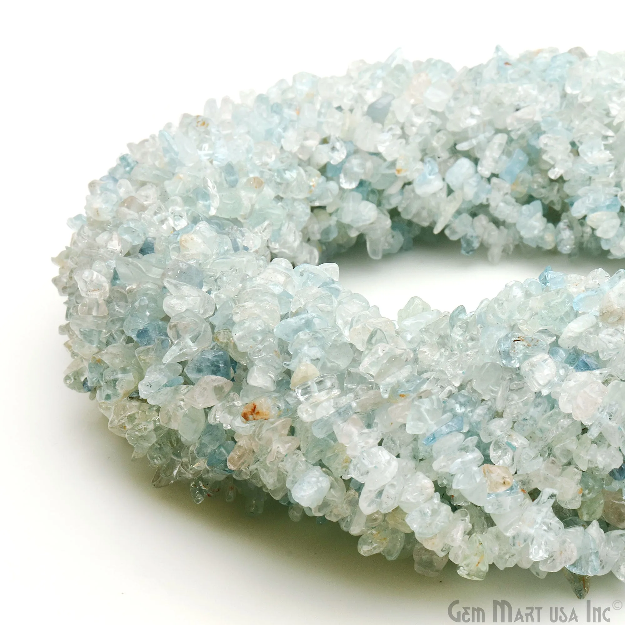 Aquamarine Chip Beads, 34 Inch, Natural Chip Strands, Drilled Strung Nugget Beads, 3-7mm, Polished, GemMartUSA (CHAQ-70001)