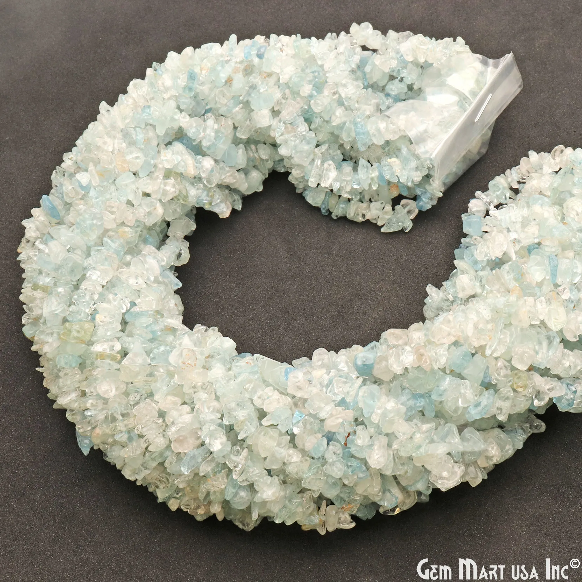 Aquamarine Chip Beads, 34 Inch, Natural Chip Strands, Drilled Strung Nugget Beads, 3-7mm, Polished, GemMartUSA (CHAQ-70001)