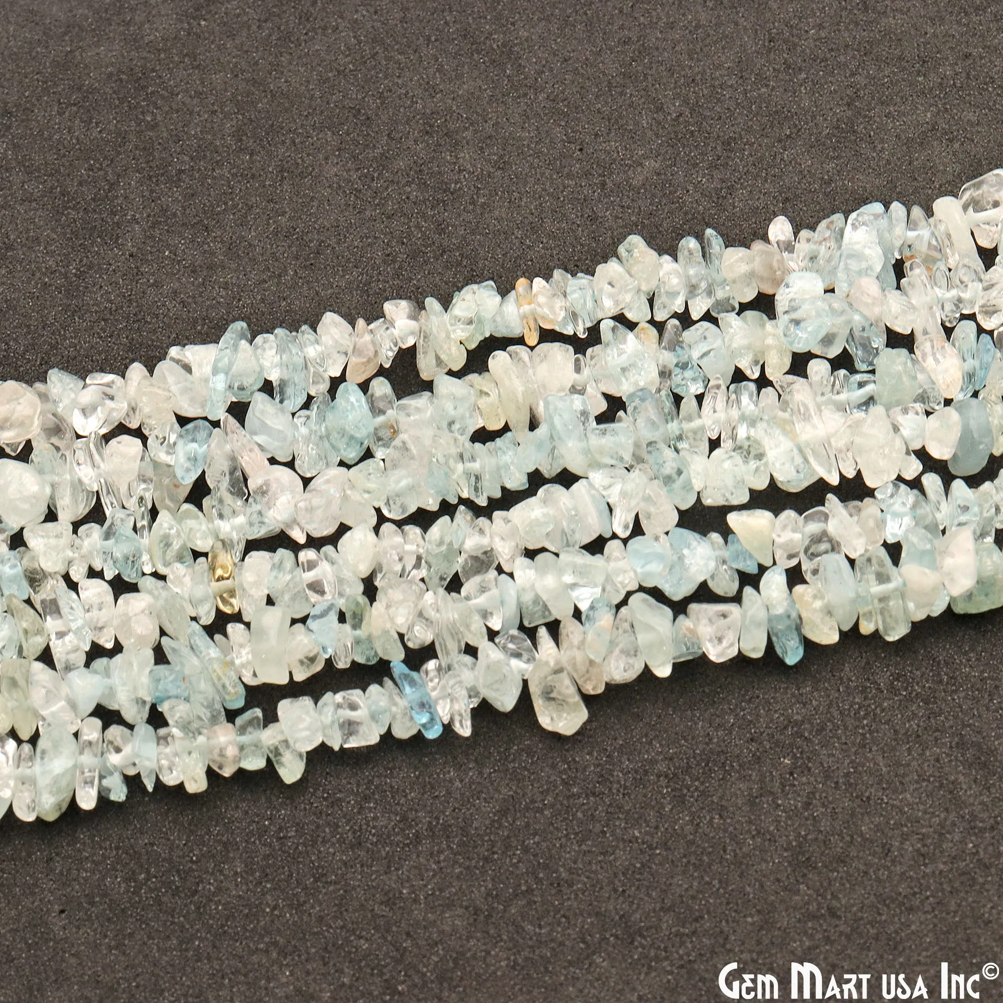 Aquamarine Chip Beads, 34 Inch, Natural Chip Strands, Drilled Strung Nugget Beads, 3-7mm, Polished, GemMartUSA (CHAQ-70001)