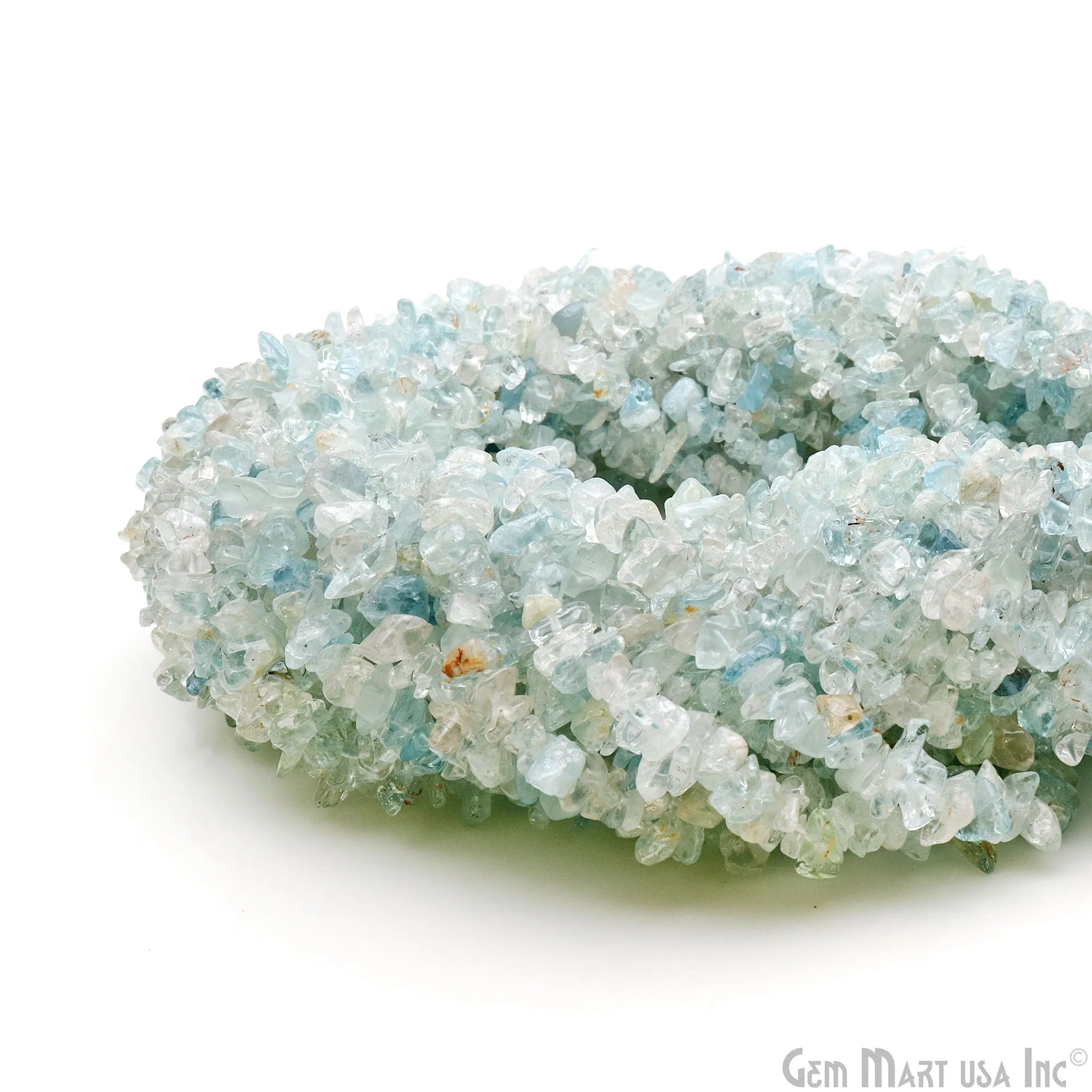 Aquamarine Chip Beads, 34 Inch, Natural Chip Strands, Drilled Strung Nugget Beads, 3-7mm, Polished, GemMartUSA (CHAQ-70001)