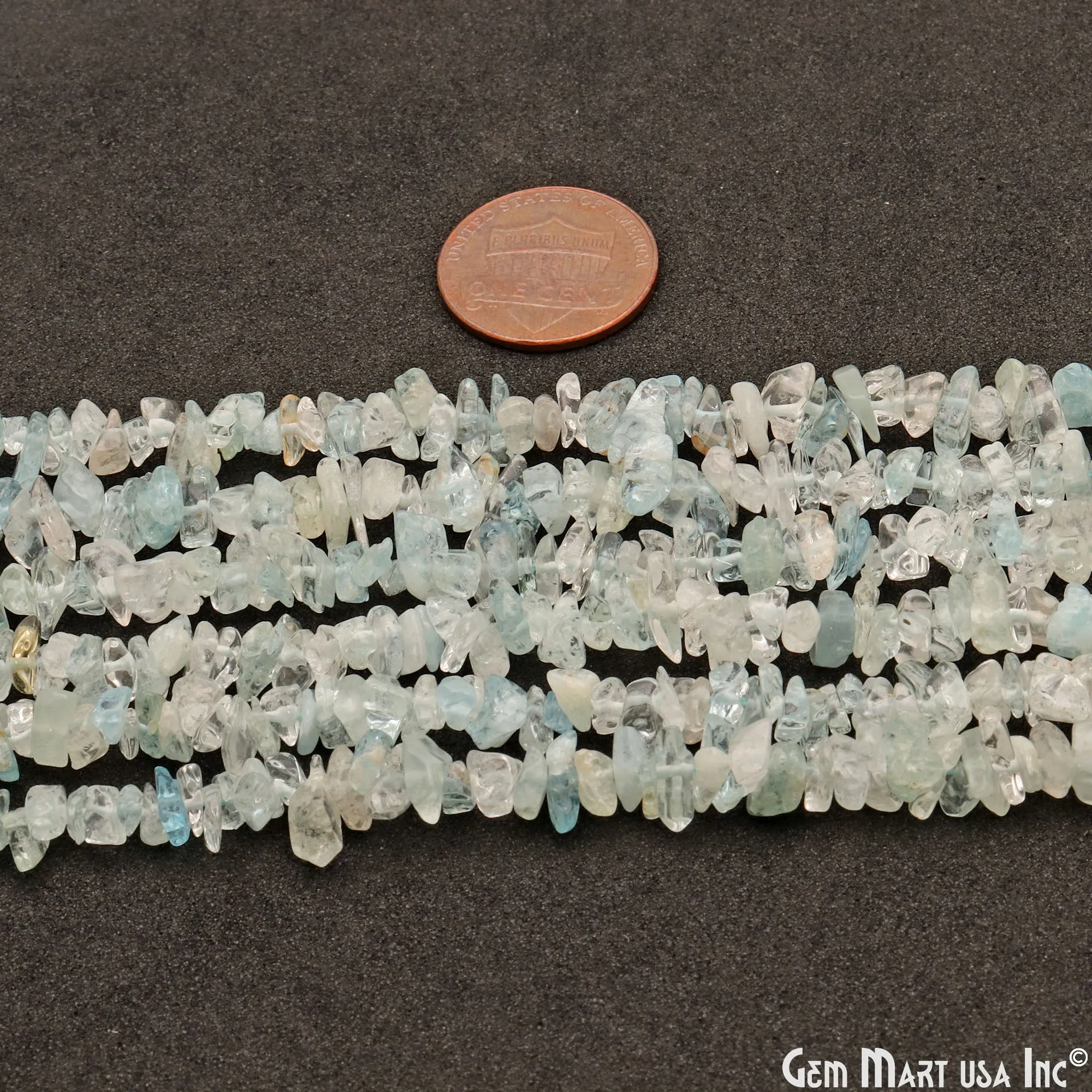 Aquamarine Chip Beads, 34 Inch, Natural Chip Strands, Drilled Strung Nugget Beads, 3-7mm, Polished, GemMartUSA (CHAQ-70001)