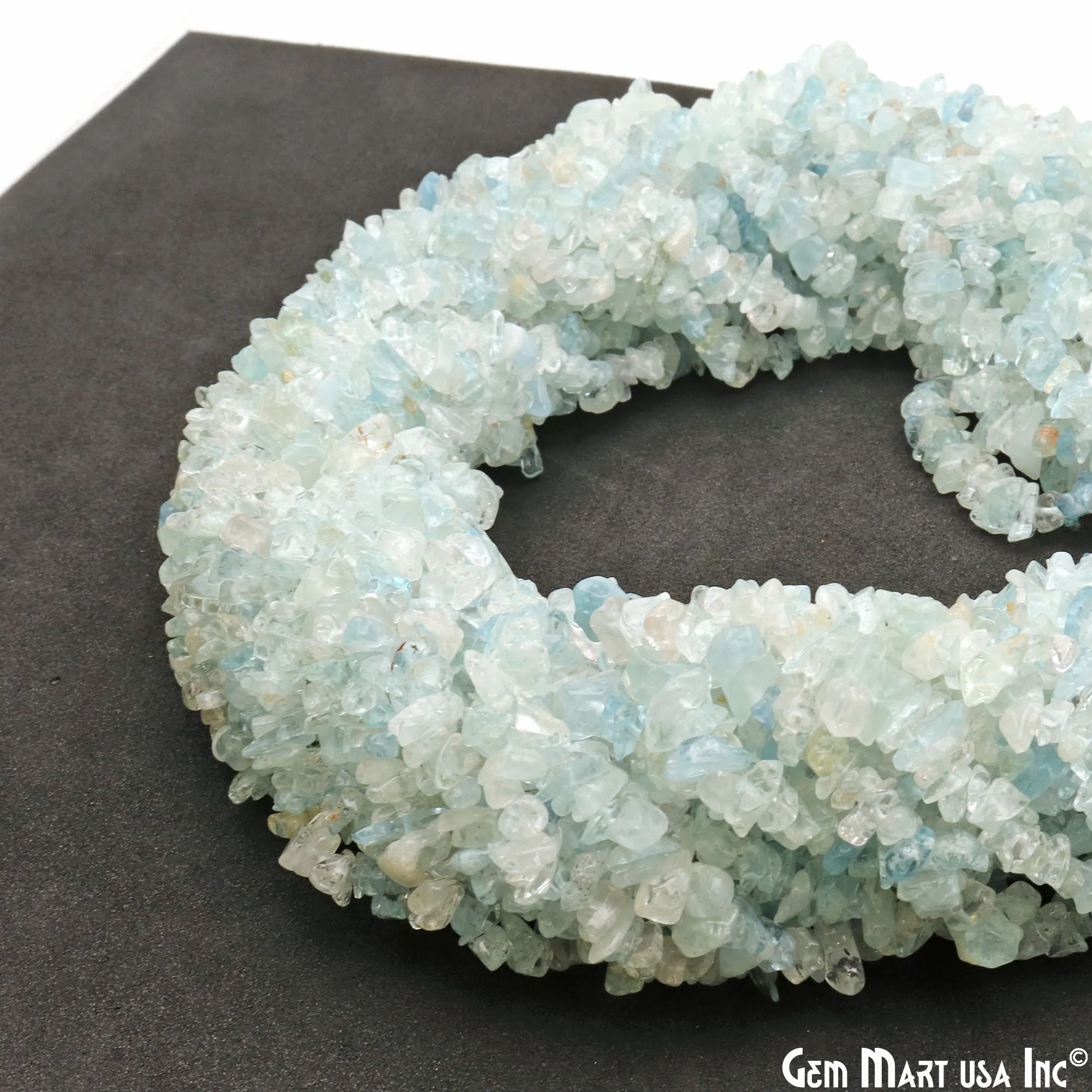 Aquamarine Chip Beads, 34 Inch, Natural Chip Strands, Drilled Strung Nugget Beads, 3-7mm, Polished, GemMartUSA (CHAQ-70001)