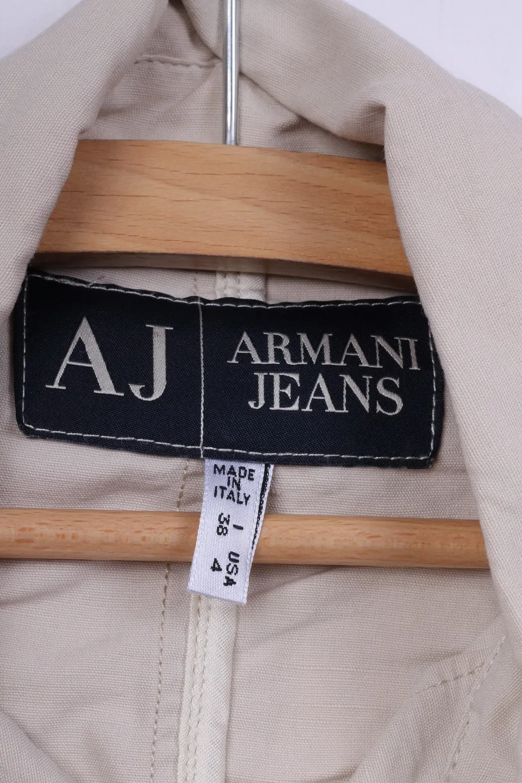 Armani Jeans Women 8 36 S Cropped Blazer Beige Viscose Italy Single Breasted Jacket