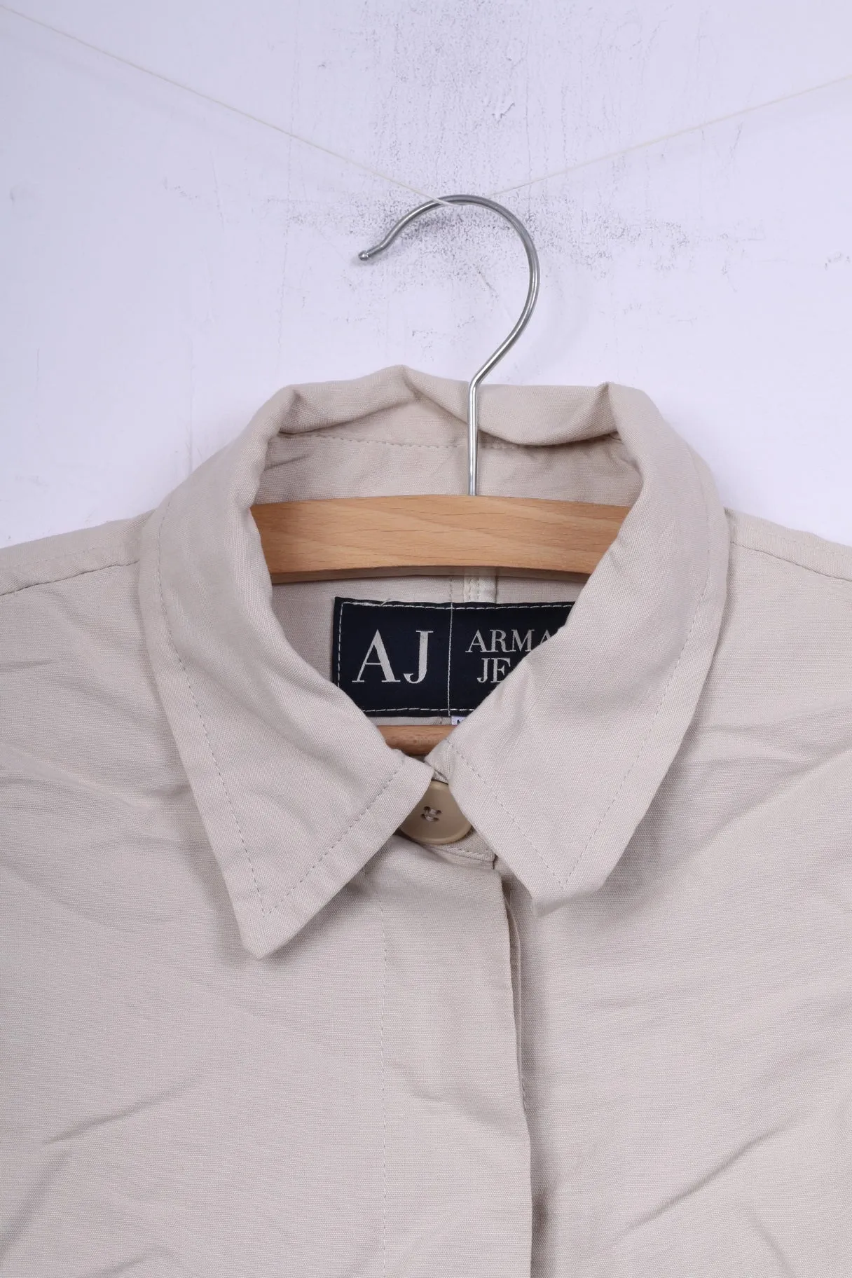 Armani Jeans Women 8 36 S Cropped Blazer Beige Viscose Italy Single Breasted Jacket