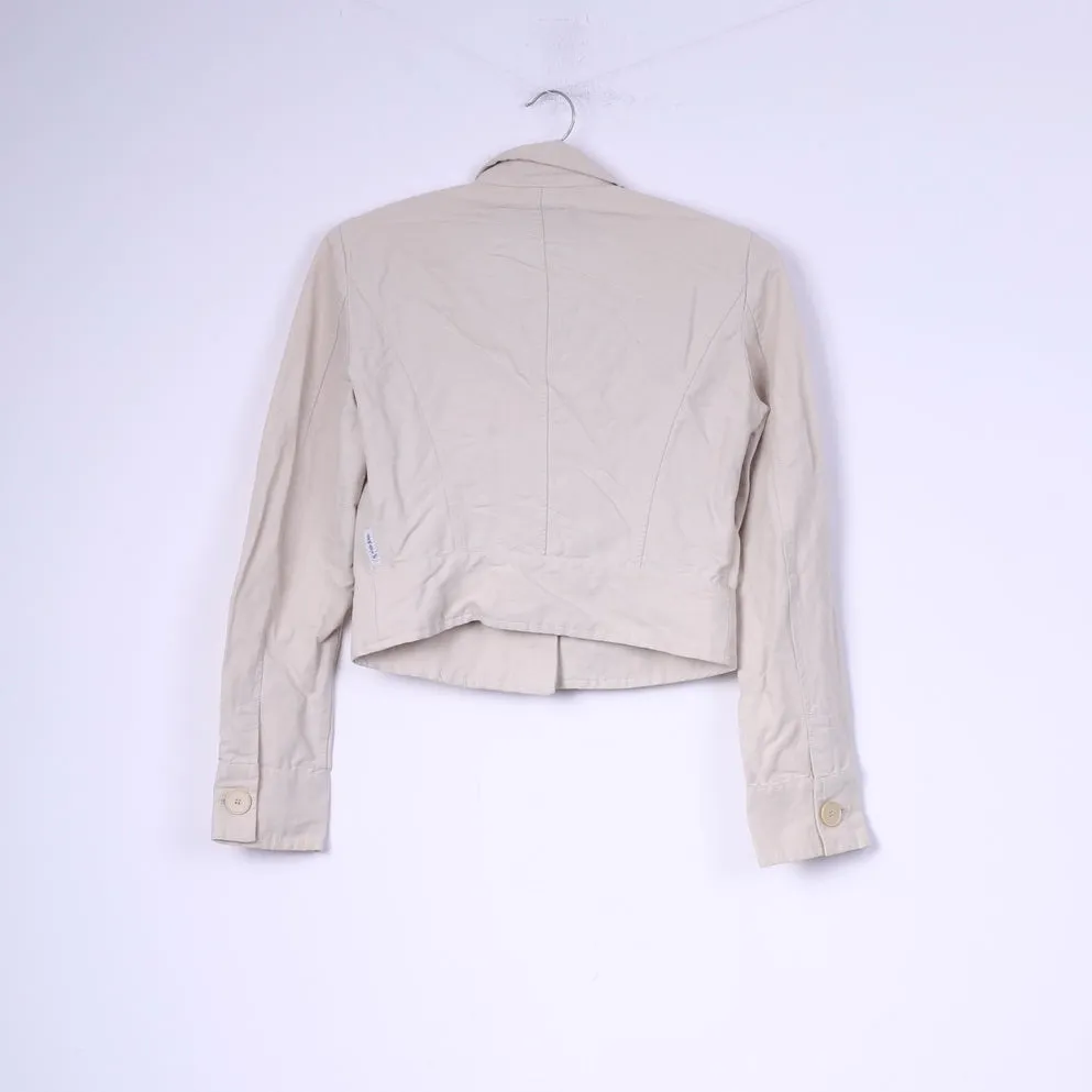 Armani Jeans Women 8 36 S Cropped Blazer Beige Viscose Italy Single Breasted Jacket