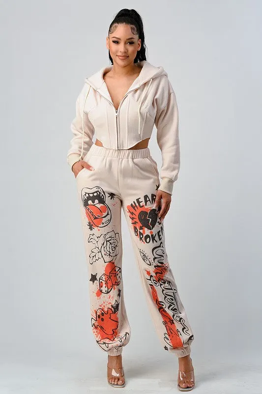 ATHINA CASUAL JACKET AND GRAPHIC PANTS SET