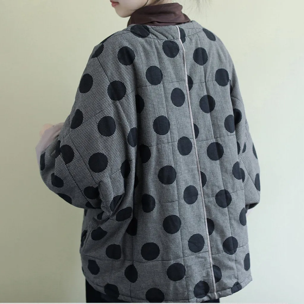 Babakud Women Winter Retro Polka Dots Quilted Linen Jacket