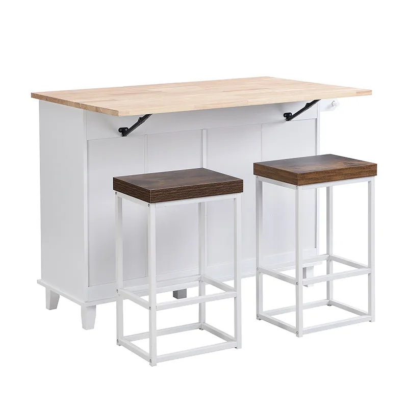 Bellemave® Farmhouse Kitchen Island Set with Drop Leaf and 2 Seatings, Drawers and Towel Rack