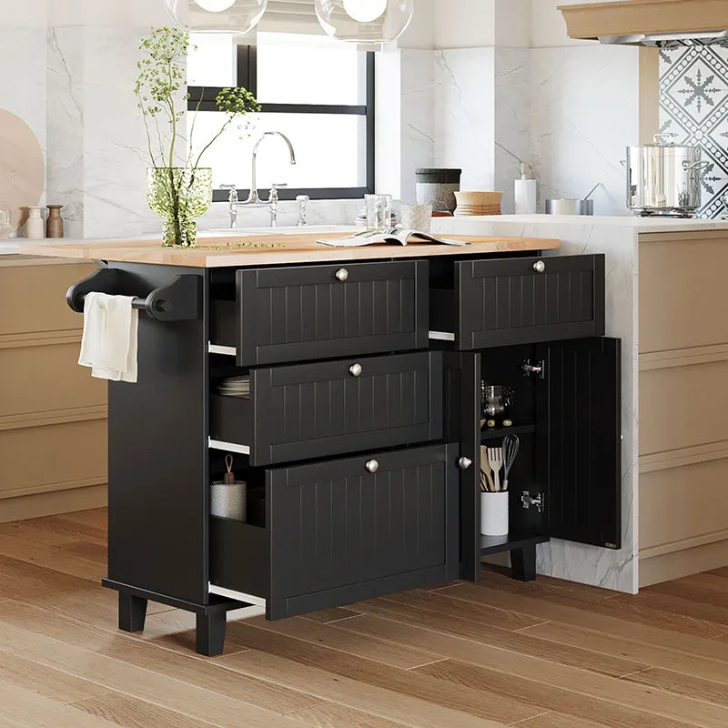 Bellemave® Farmhouse Kitchen Island Set with Drop Leaf and 2 Seatings, Drawers and Towel Rack