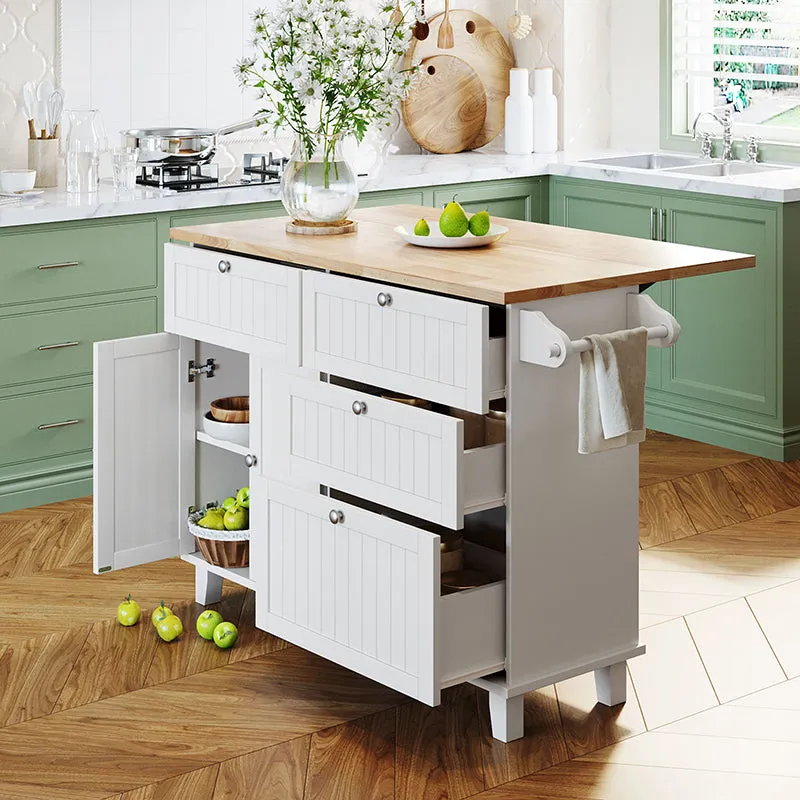 Bellemave® Farmhouse Kitchen Island Set with Drop Leaf and 2 Seatings, Drawers and Towel Rack