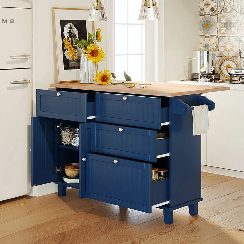 Bellemave® Farmhouse Kitchen Island Set with Drop Leaf and 2 Seatings, Drawers and Towel Rack