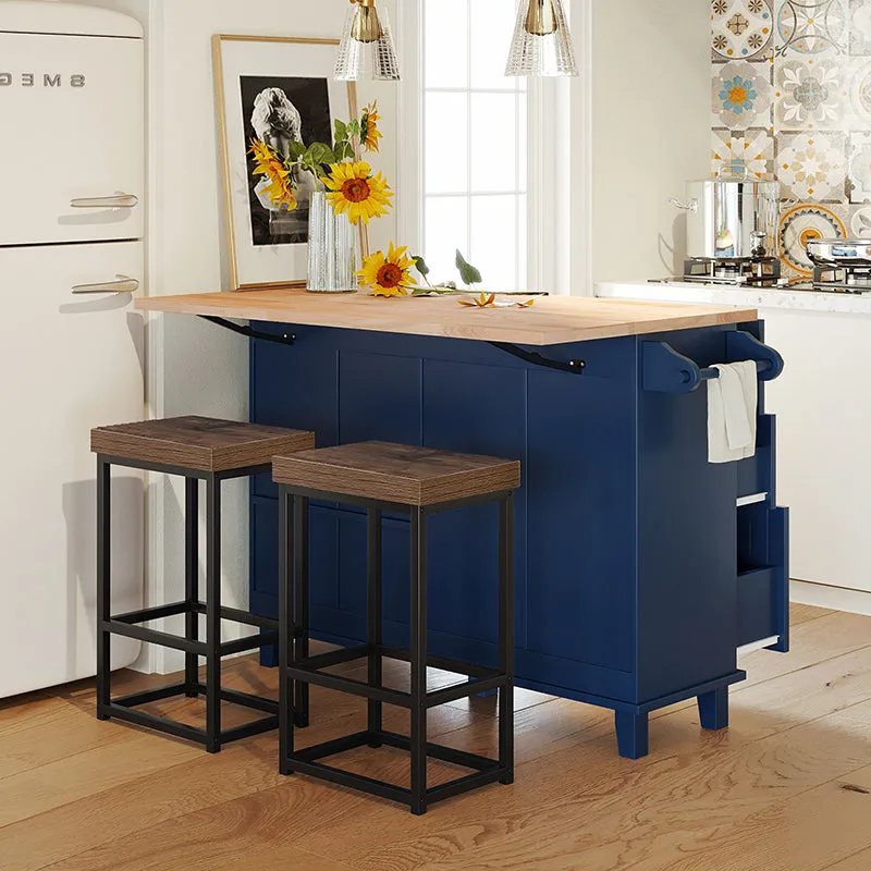 Bellemave® Farmhouse Kitchen Island Set with Drop Leaf and 2 Seatings, Drawers and Towel Rack