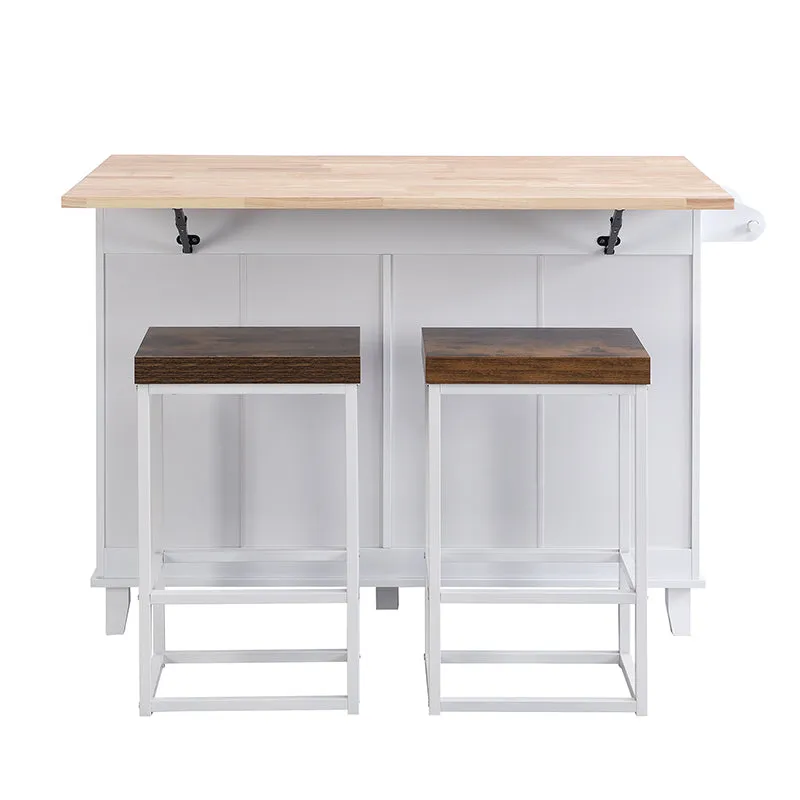 Bellemave® Farmhouse Kitchen Island Set with Drop Leaf and 2 Seatings, Drawers and Towel Rack