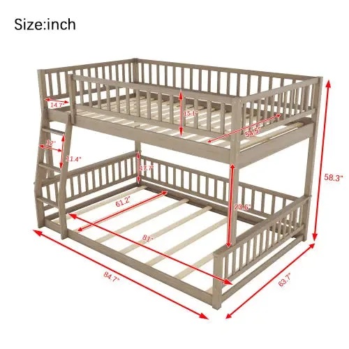 Bellemave® Full XL over Queen Bunk Bed with Ladder and Guardrails