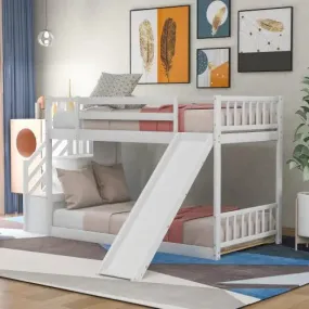 Bellemave® Twin Size Floor Bunk Bed with Convertible Slide and Stairway