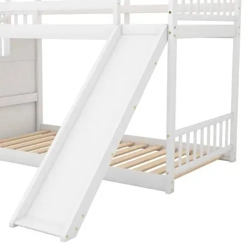 Bellemave® Twin Size Floor Bunk Bed with Convertible Slide and Stairway