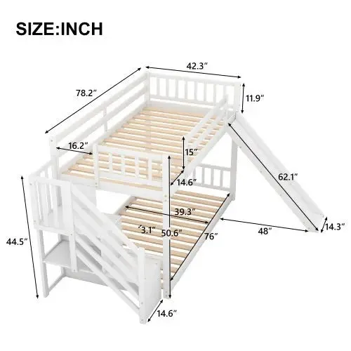 Bellemave® Twin Size Floor Bunk Bed with Convertible Slide and Stairway