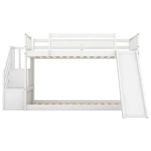 Bellemave® Twin Size Floor Bunk Bed with Convertible Slide and Stairway