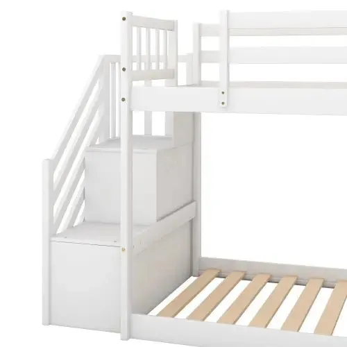 Bellemave® Twin Size Floor Bunk Bed with Convertible Slide and Stairway