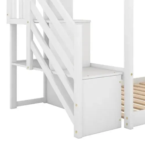 Bellemave® Twin Size Floor Bunk Bed with Convertible Slide and Stairway