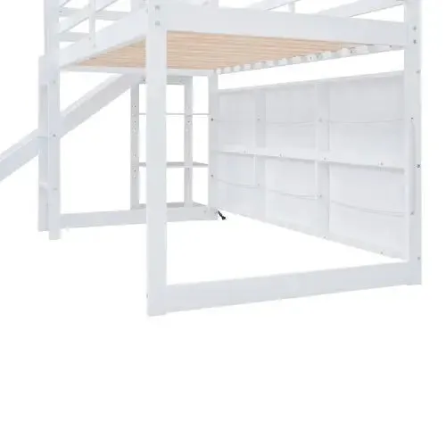 Bellemave® Twin Size Wood House Loft Bed with Slide, Storage shelves and Light