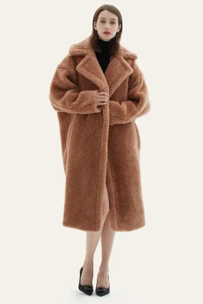 BerryBetty - Camel Lapel Fleece Oversized Long Fuzzy Teddy Coat